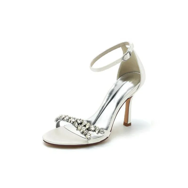 Simple Round Toe Rhinestone Stiletto Heels