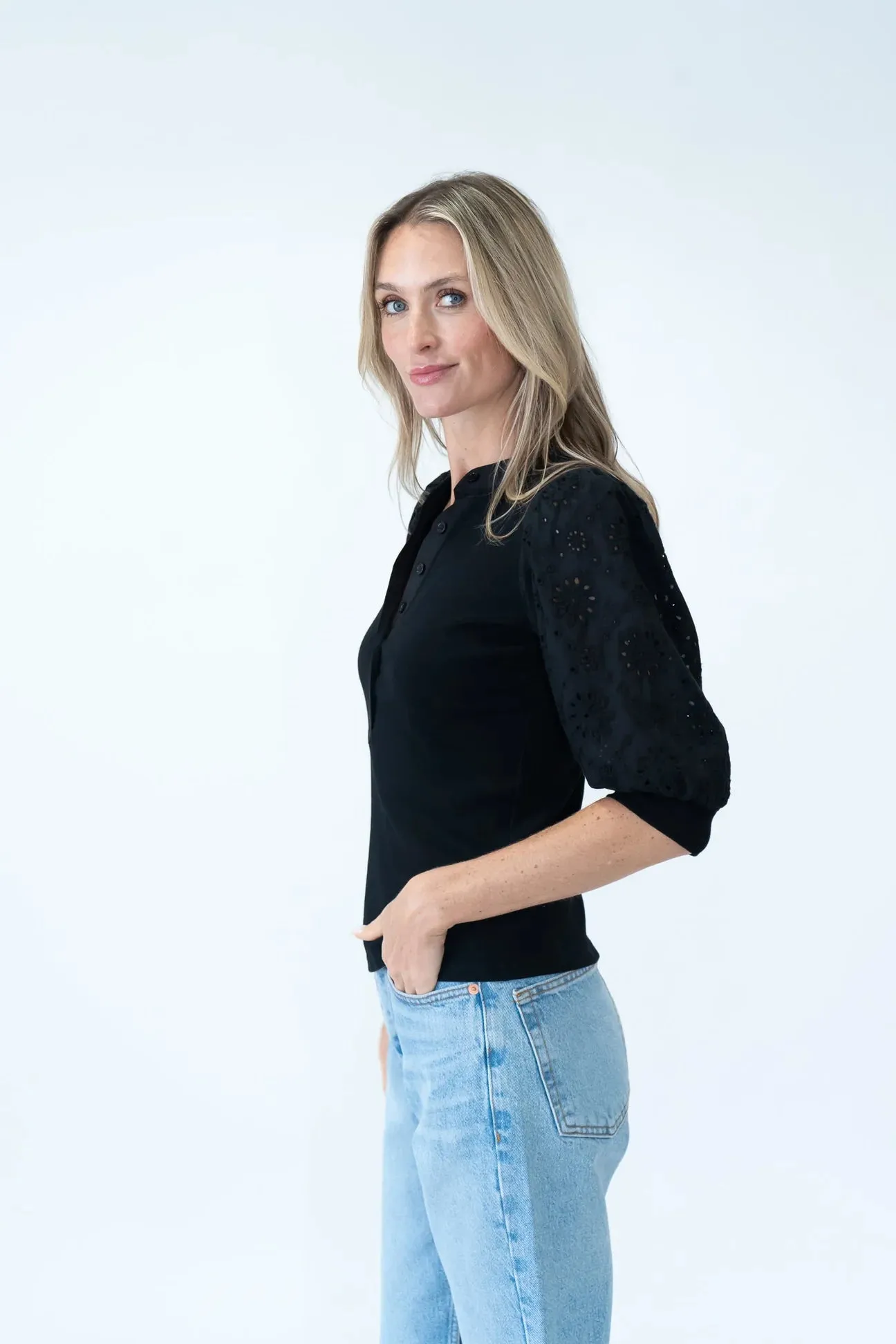 Six Fifty Ribbed Patterned Sleeve Top-Kaleigh