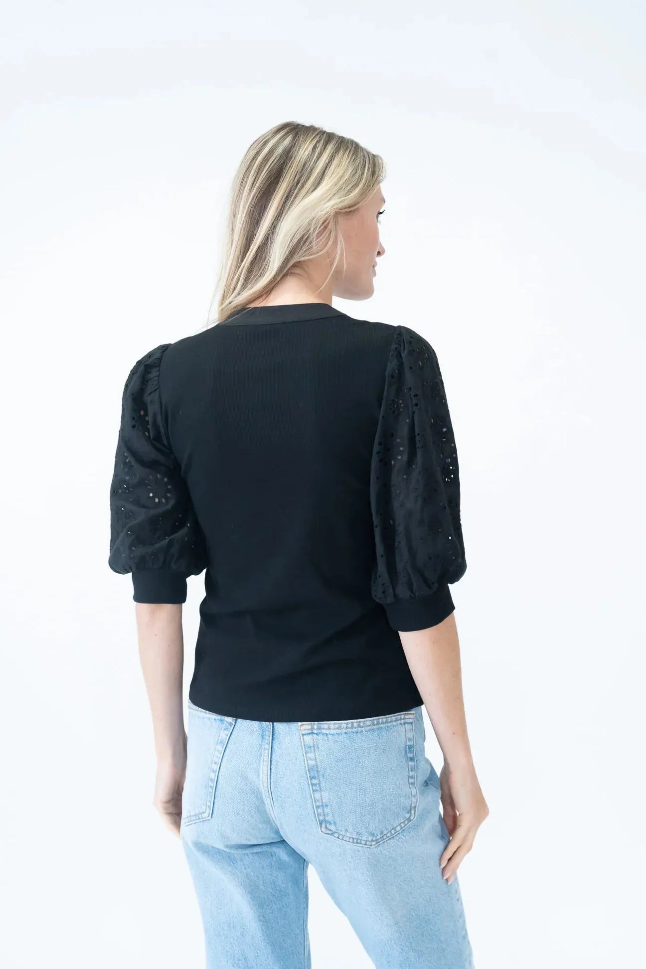 Six Fifty Ribbed Patterned Sleeve Top-Kaleigh