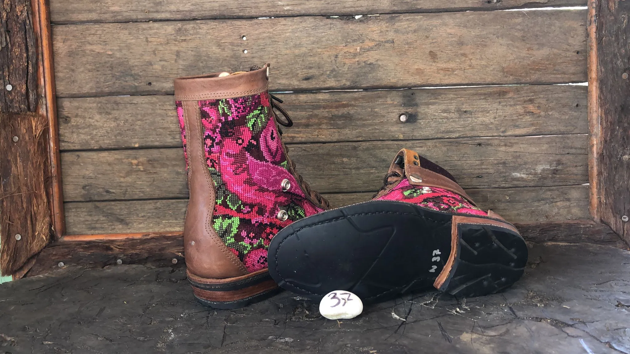 Size 37 Gypsy Boots - Pink Bird