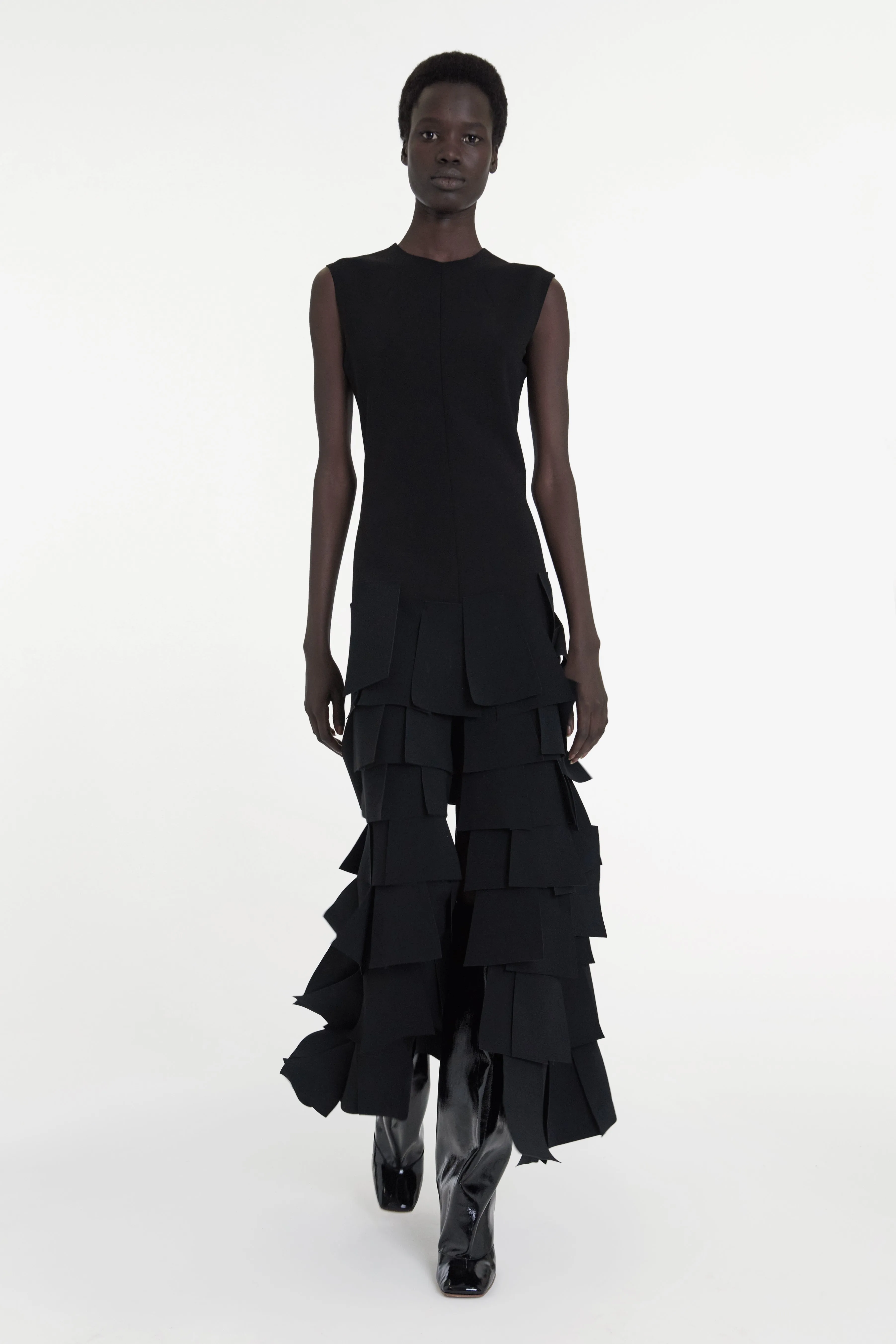 Sleeveless Dress With Laser Cut Elements Black