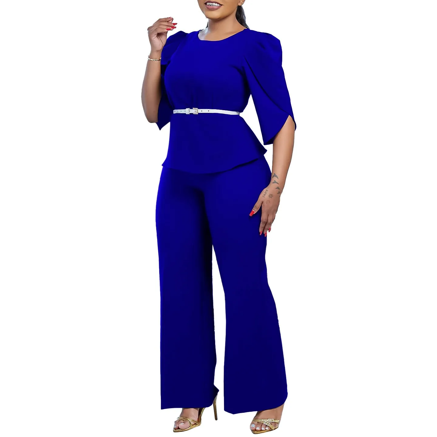 Sophisticated Peplum Top and Wide-Leg Pants Two-Piece Set