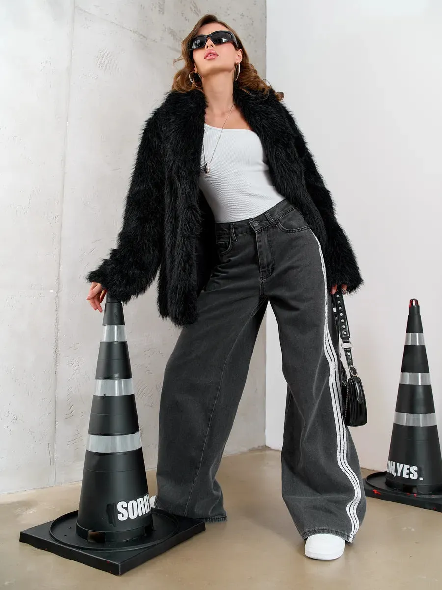 Stylish Contrast Stripe Wide-Leg Denim Pants for Effortless Chic
