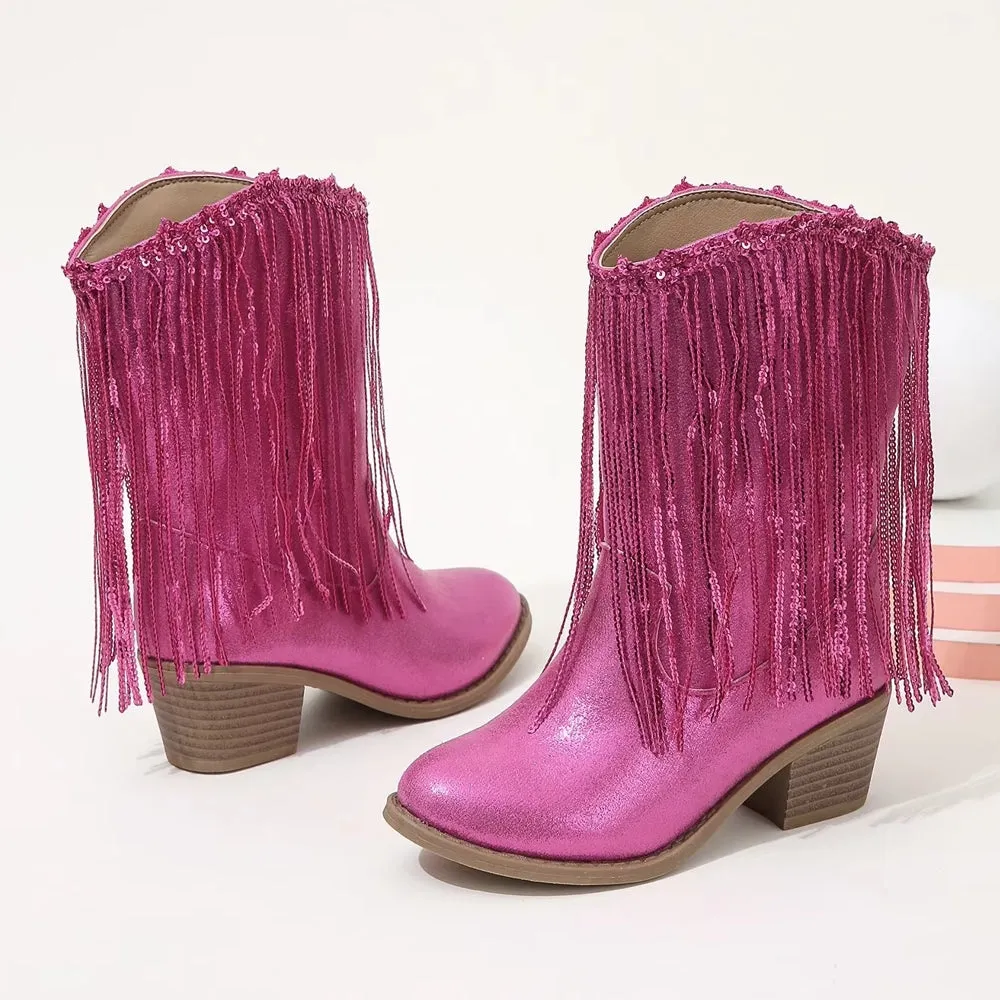 Tassels Pink Elegant Britain Princess Children Boot