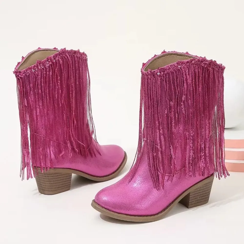 Tassels Pink Elegant Britain Princess Children Boot
