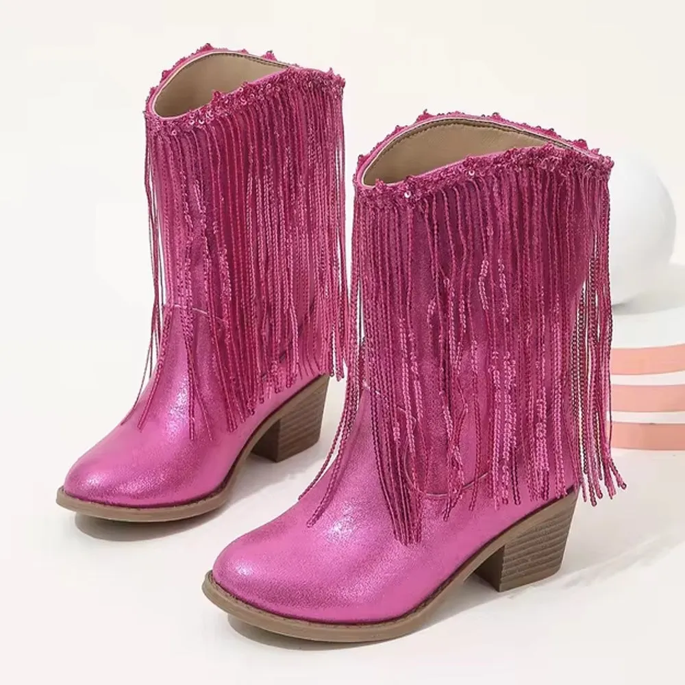 Tassels Pink Elegant Britain Princess Children Boot