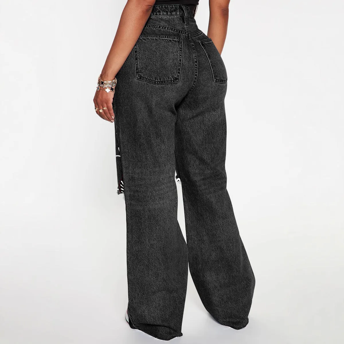 Timelessly Edgy High-Waisted Ripped Casual Denim Jeans