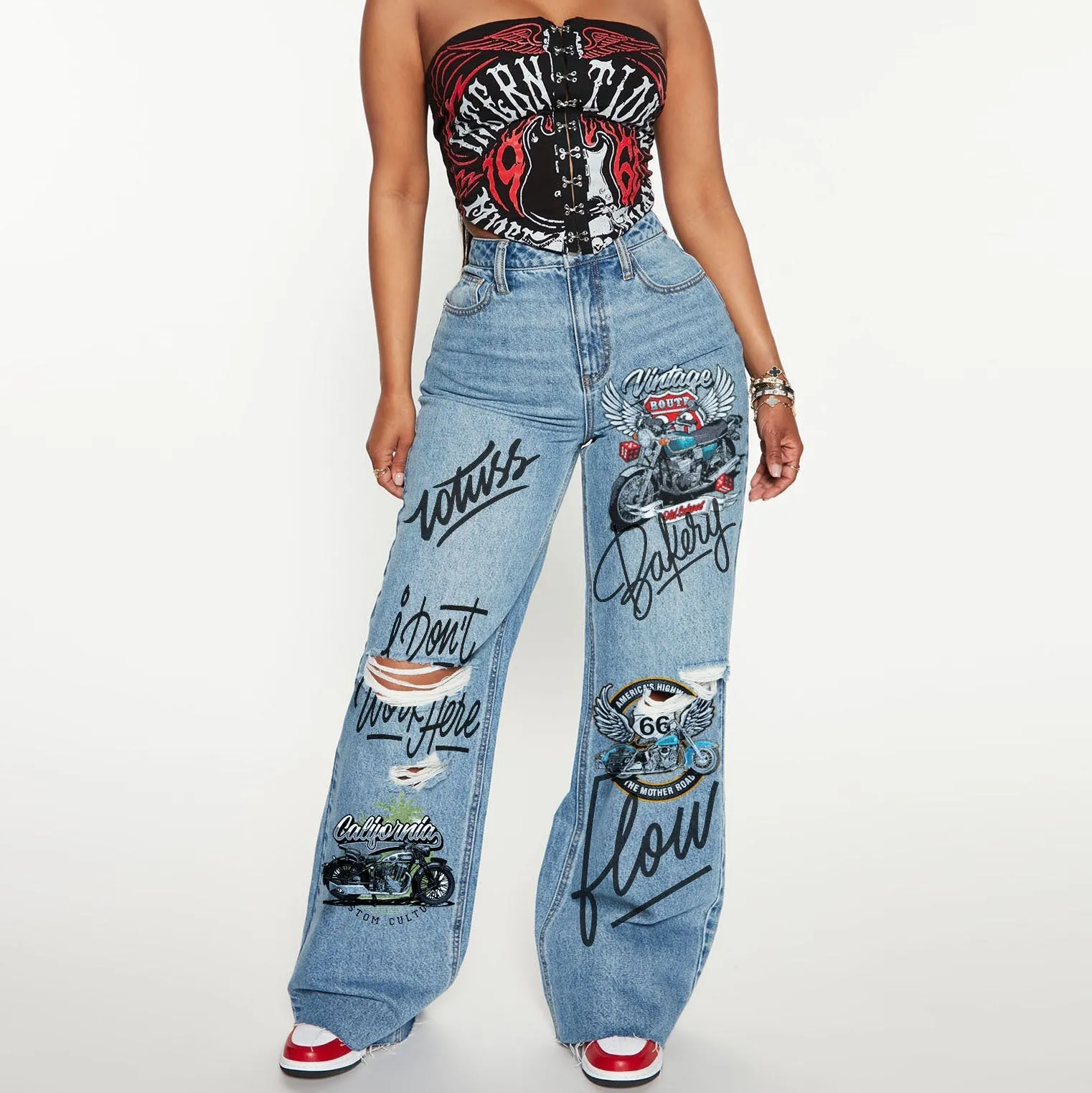Timelessly Edgy High-Waisted Ripped Casual Denim Jeans