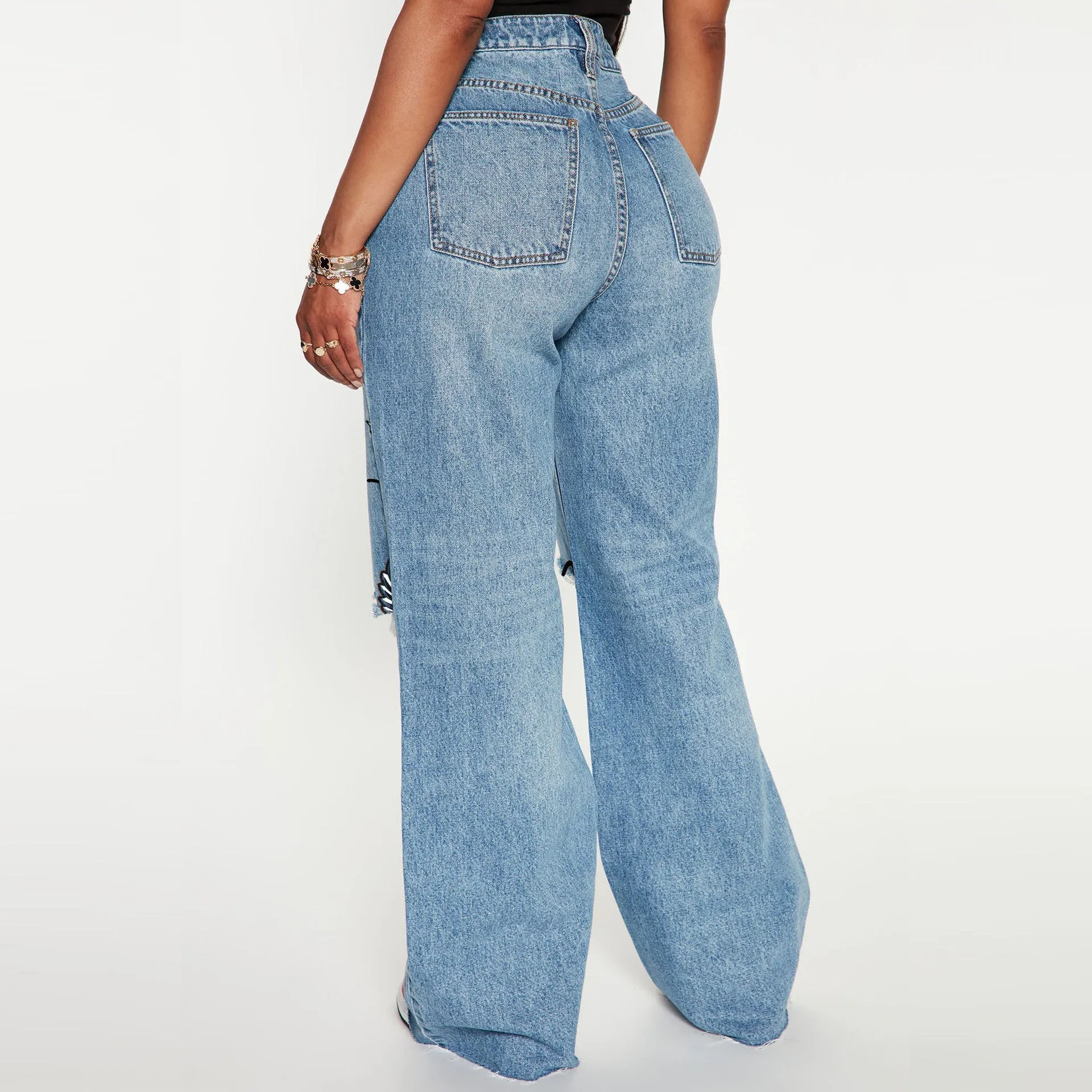 Timelessly Edgy High-Waisted Ripped Casual Denim Jeans