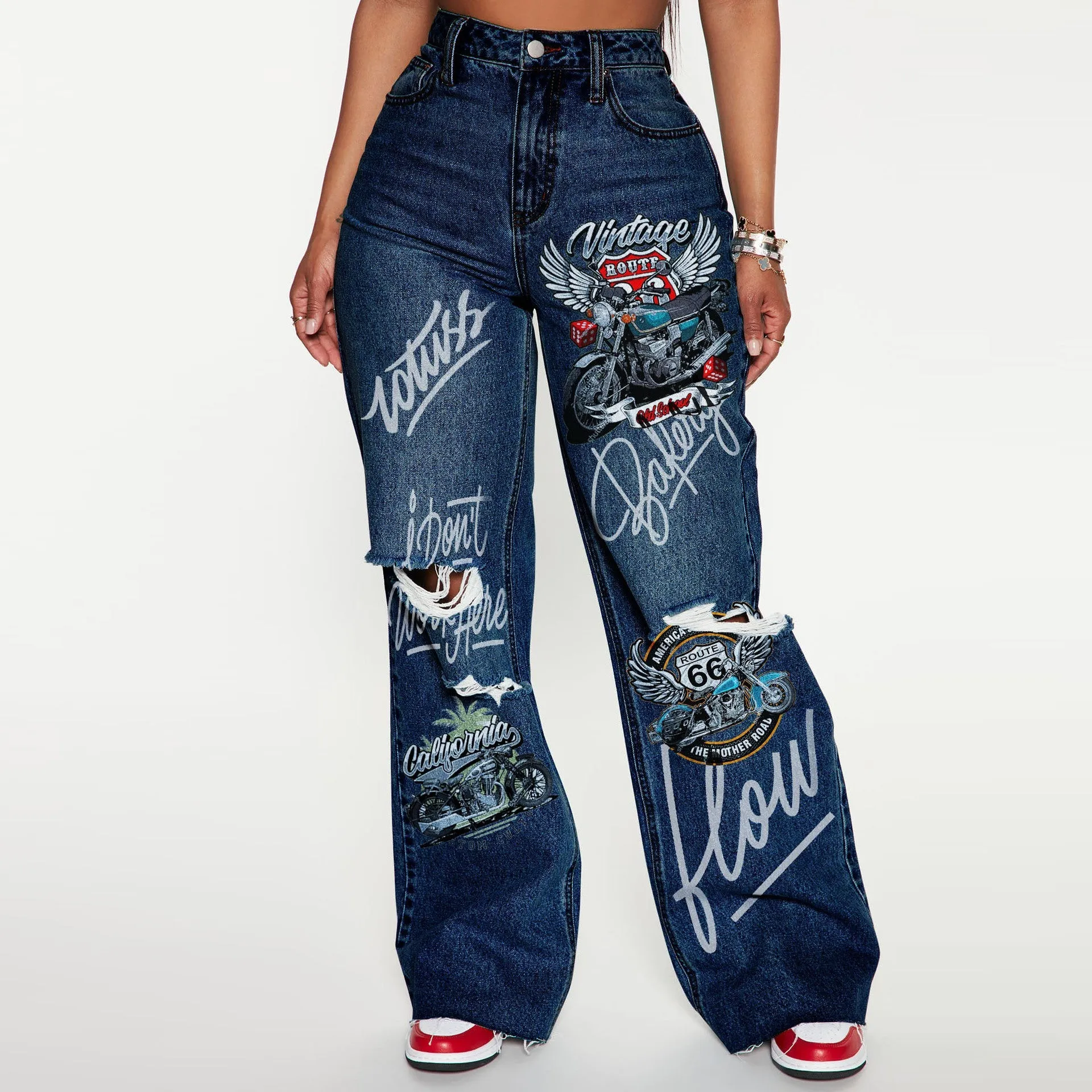 Timelessly Edgy High-Waisted Ripped Casual Denim Jeans
