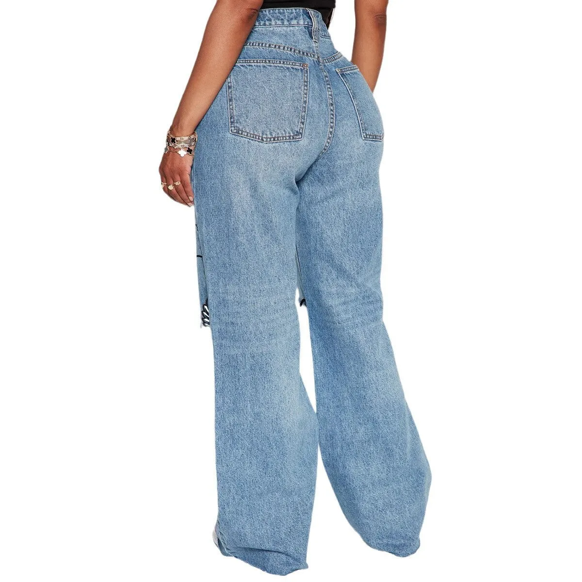Timelessly Edgy High-Waisted Ripped Casual Denim Jeans