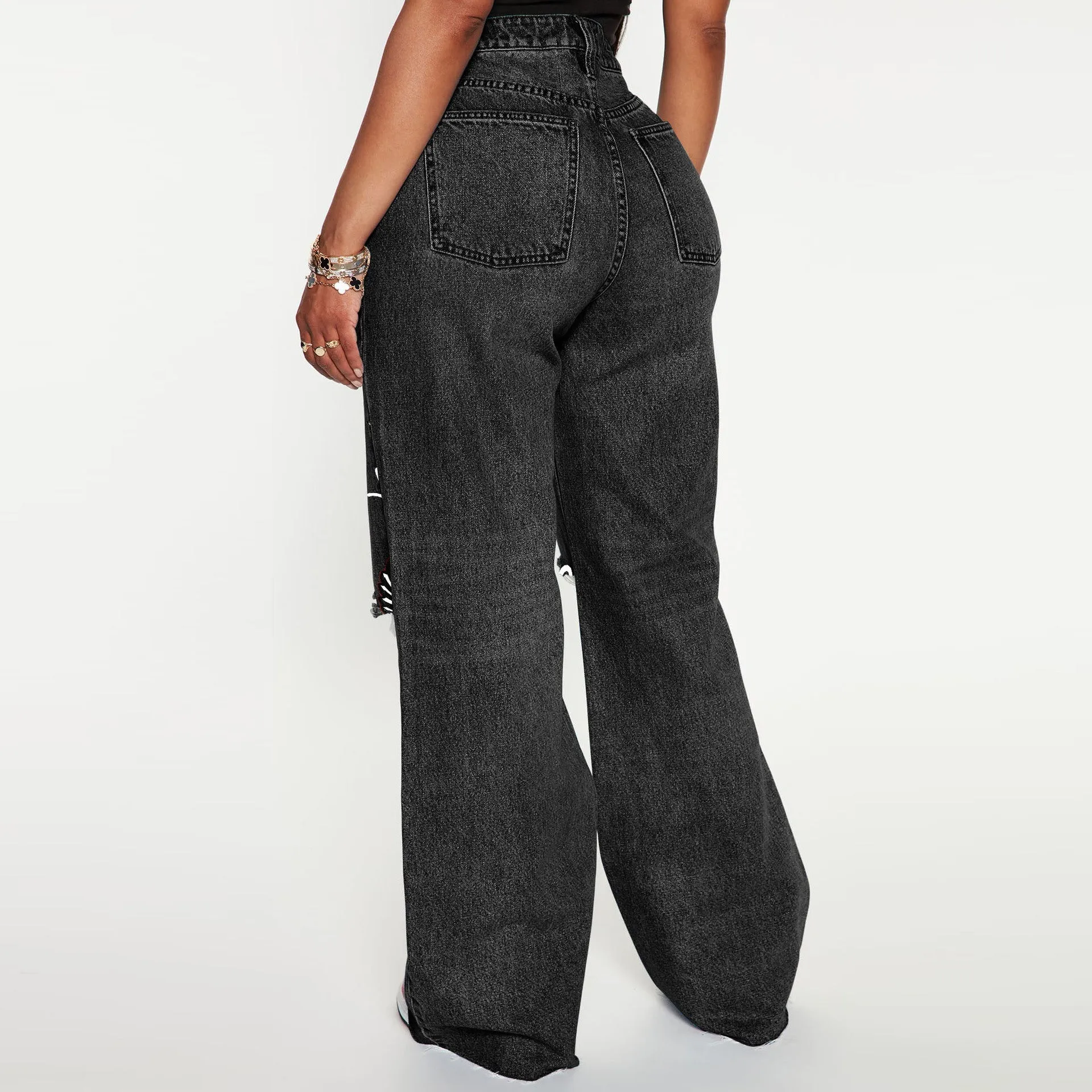 Timelessly Edgy High-Waisted Ripped Casual Denim Jeans