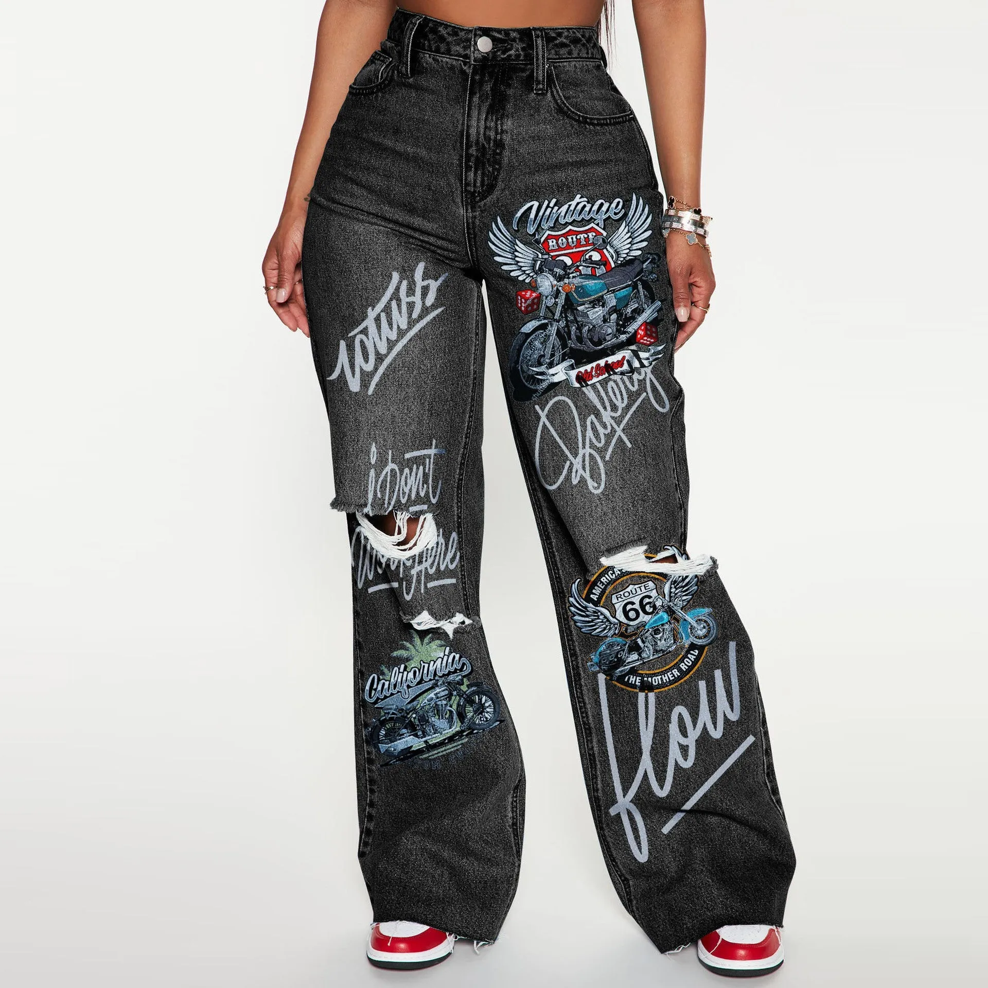 Timelessly Edgy High-Waisted Ripped Casual Denim Jeans