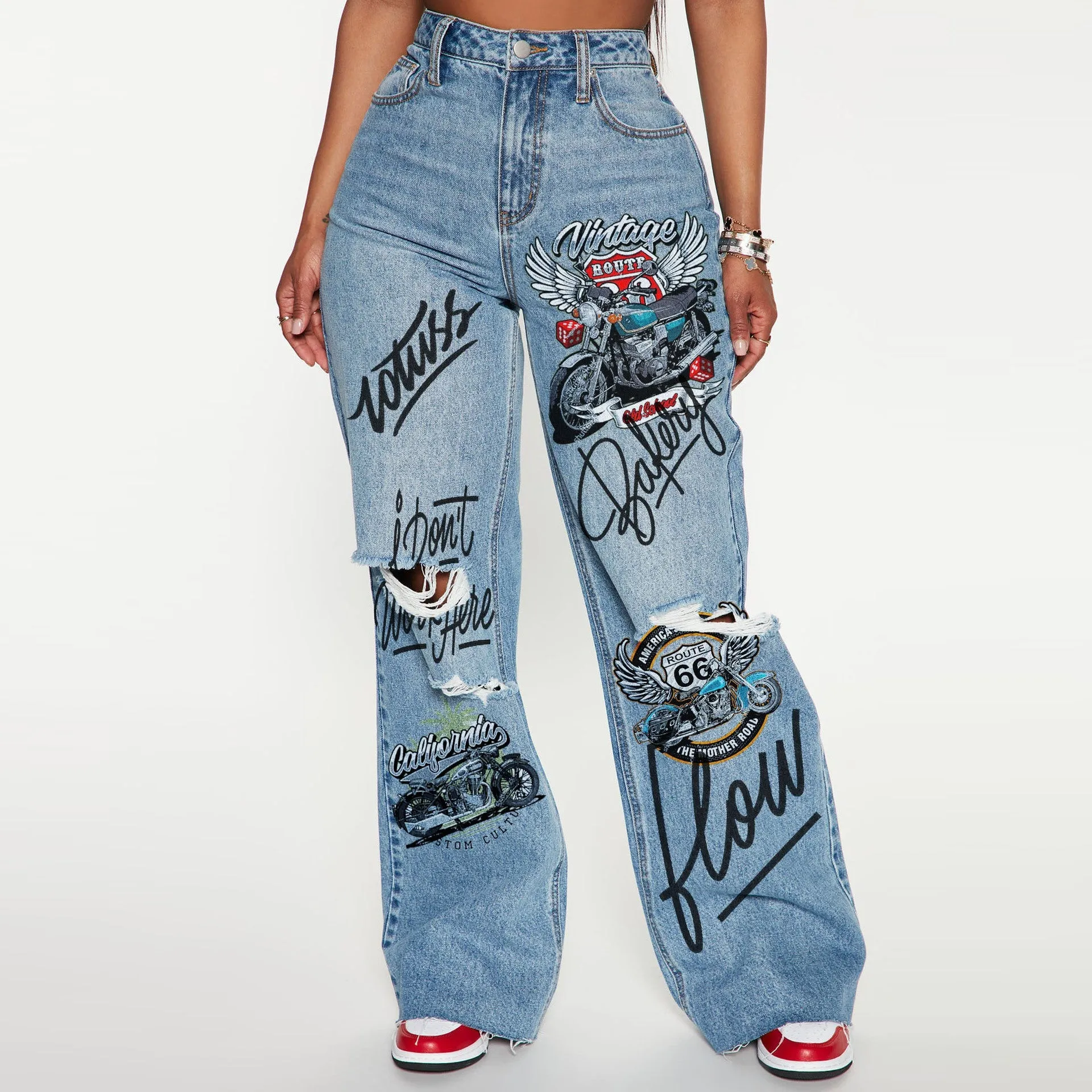Timelessly Edgy High-Waisted Ripped Casual Denim Jeans