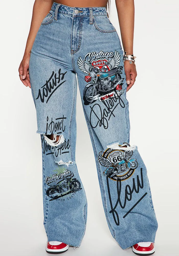 Timelessly Edgy High-Waisted Ripped Casual Denim Jeans
