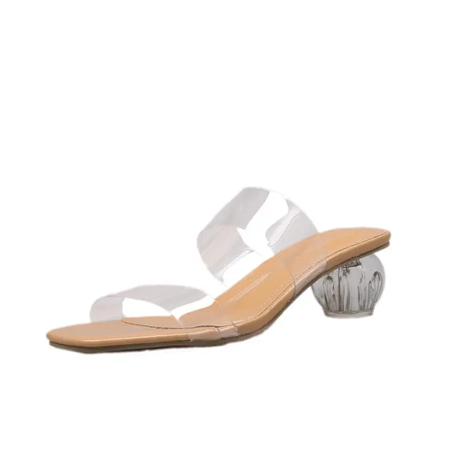 Transparent High Heels Women Square Toe Sandals Summer Shoes Woman Clear High Pumps Wedding Jelly Buty Damskie Heels Slippers
