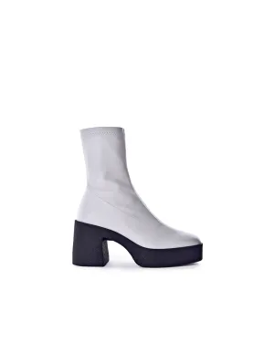 Umi Off White Stretch Leather Chunky Ankle Boots
