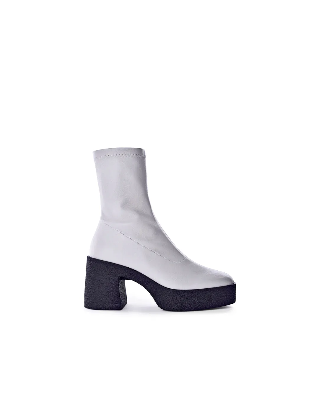 Umi Off White Stretch Leather Chunky Ankle Boots