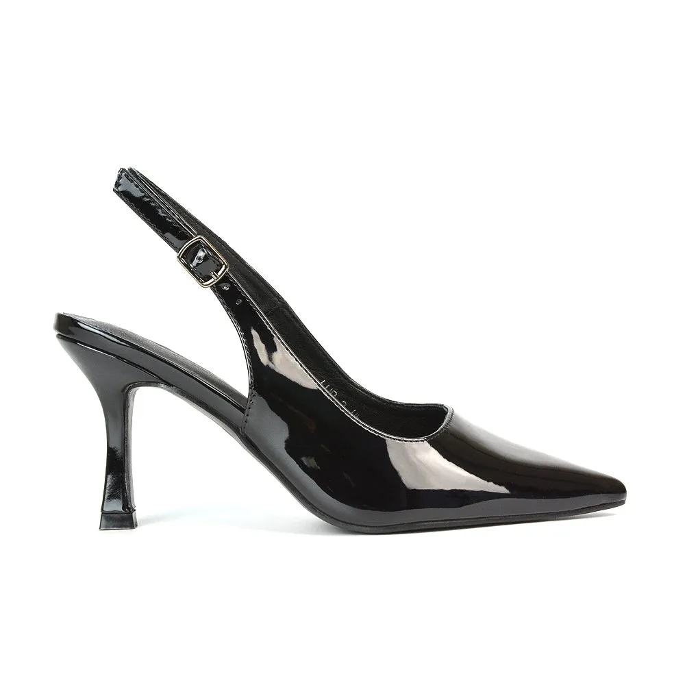 Valerie Stiletto High Heel Closed Toe Slingback Court Shoes in Silver Metallic