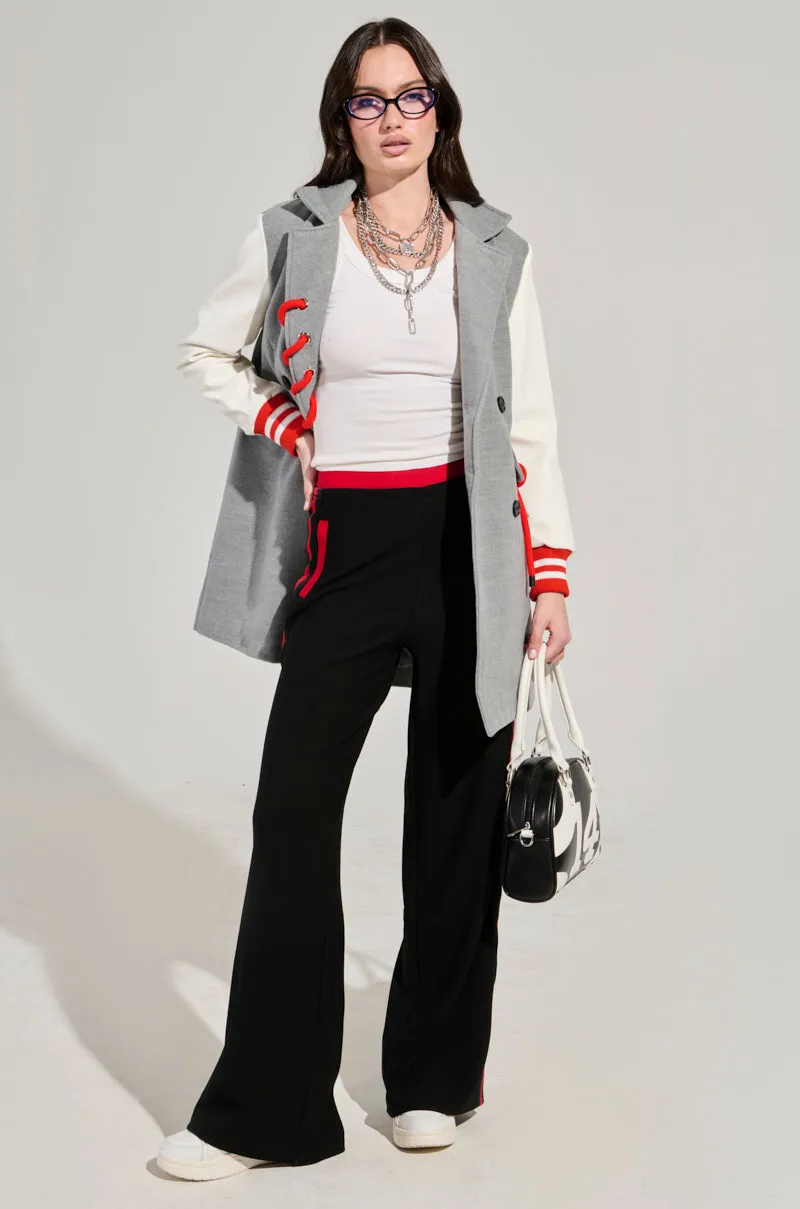 VARSITY LEAGUE STRIPED WOVEN ELASTIC TROUSER IN BLACK RED