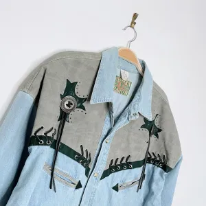 vintage 90s western passion concho   braided trim denim shirt