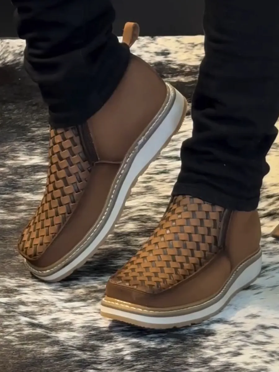 Vintage Hand-Woven Western Cowboy Boots