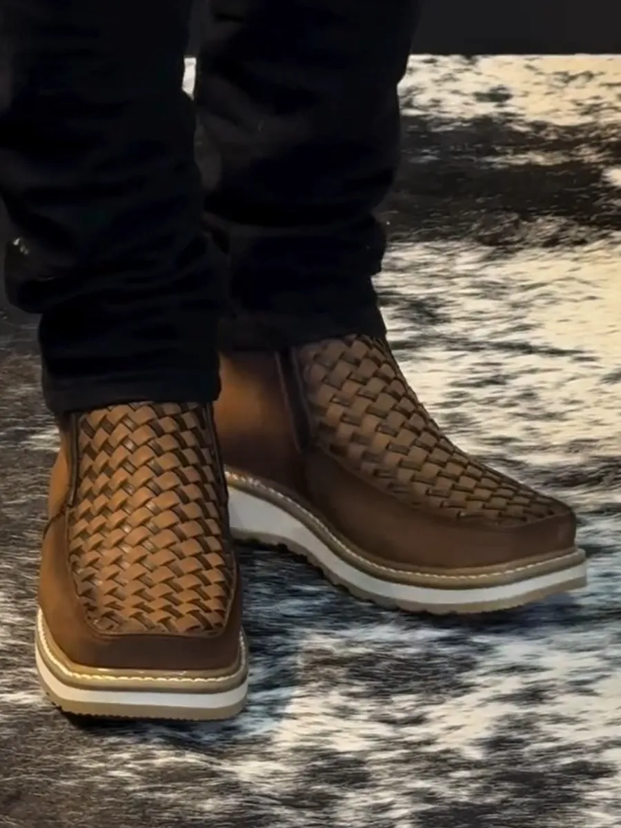 Vintage Hand-Woven Western Cowboy Boots