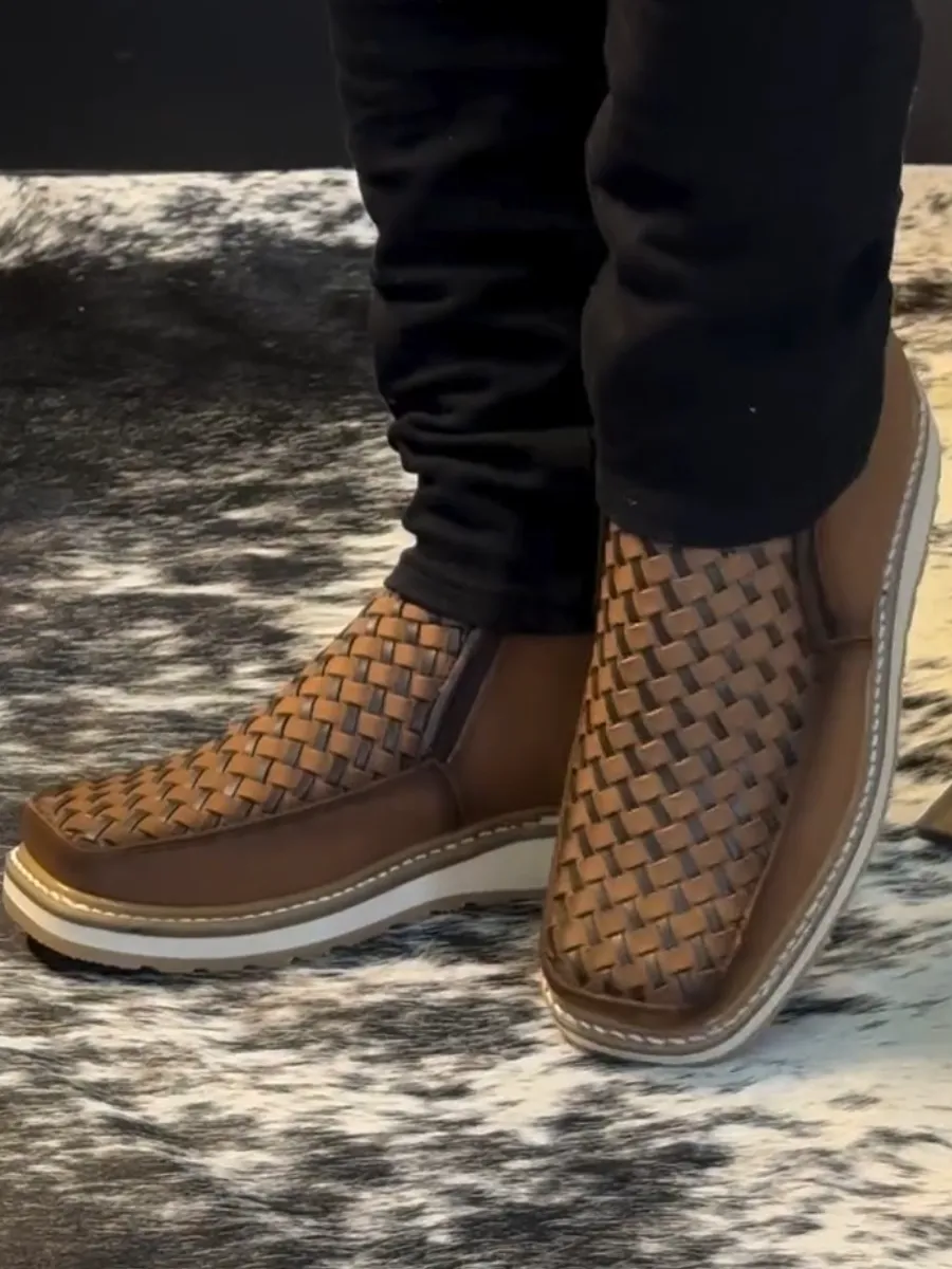 Vintage Hand-Woven Western Cowboy Boots