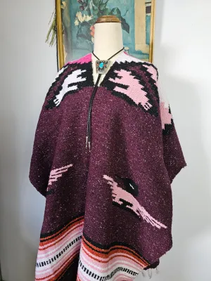 Vintage Mexican Bird Serape Poncho – Plum Pink