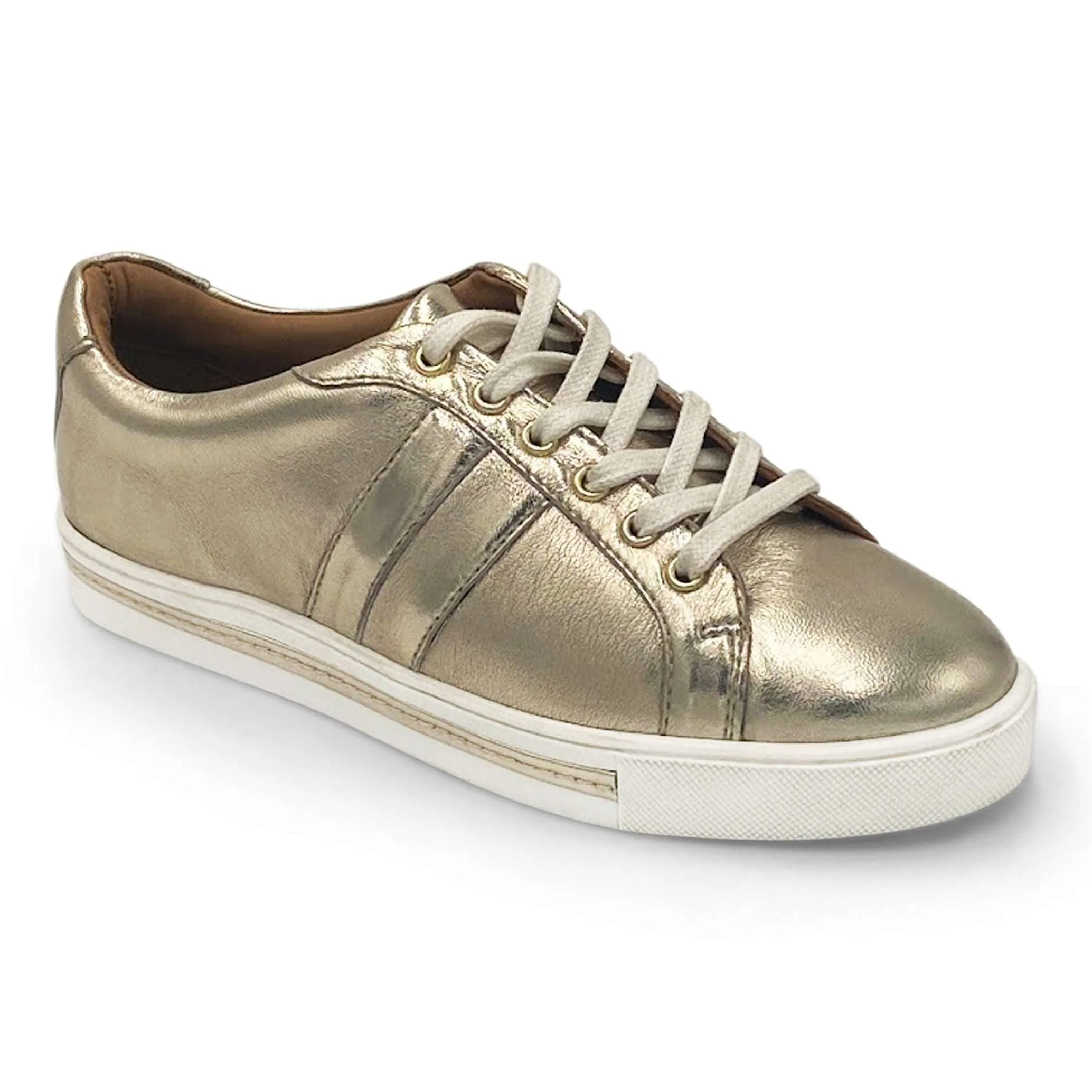 Wide fit gold leather trainer