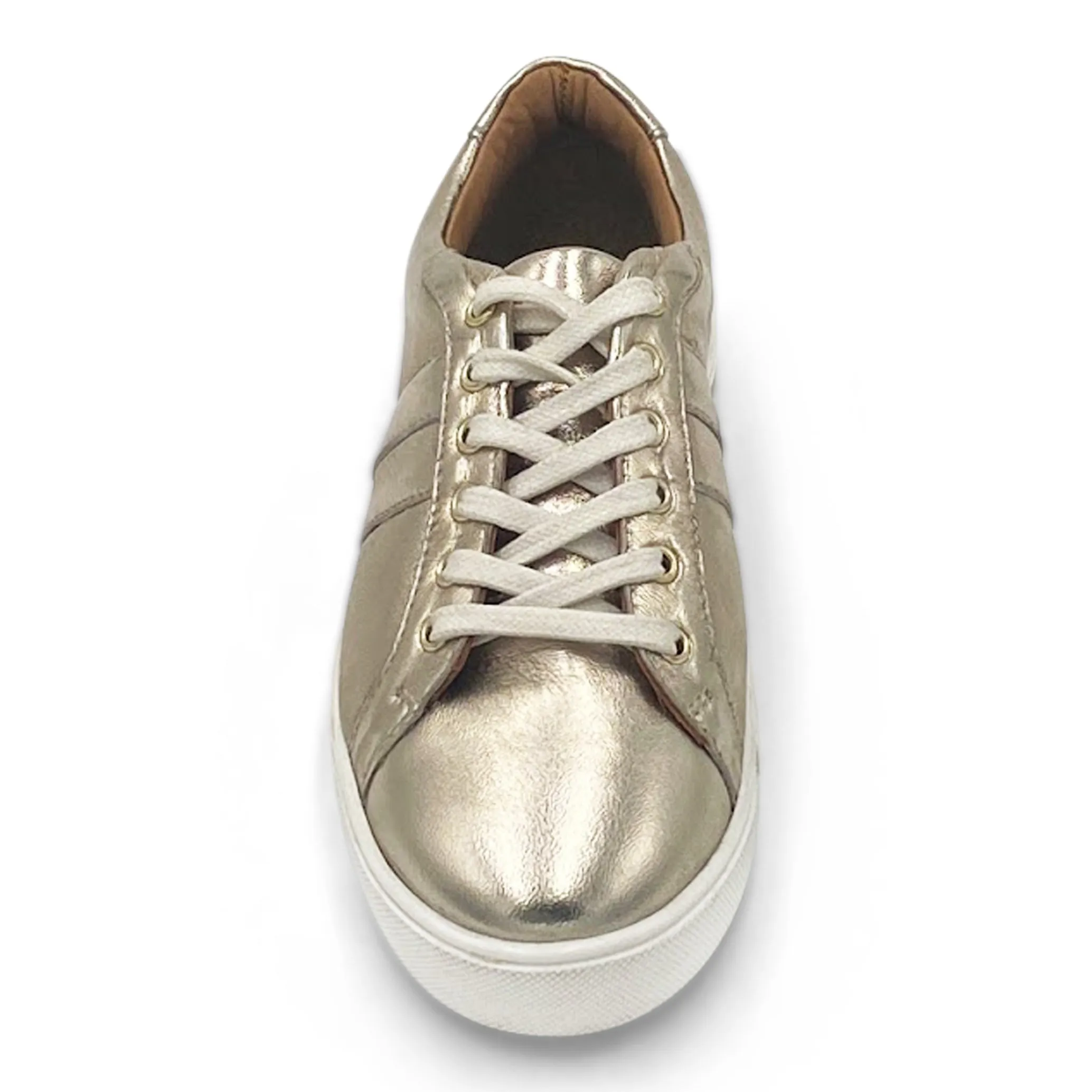 Wide fit gold leather trainer
