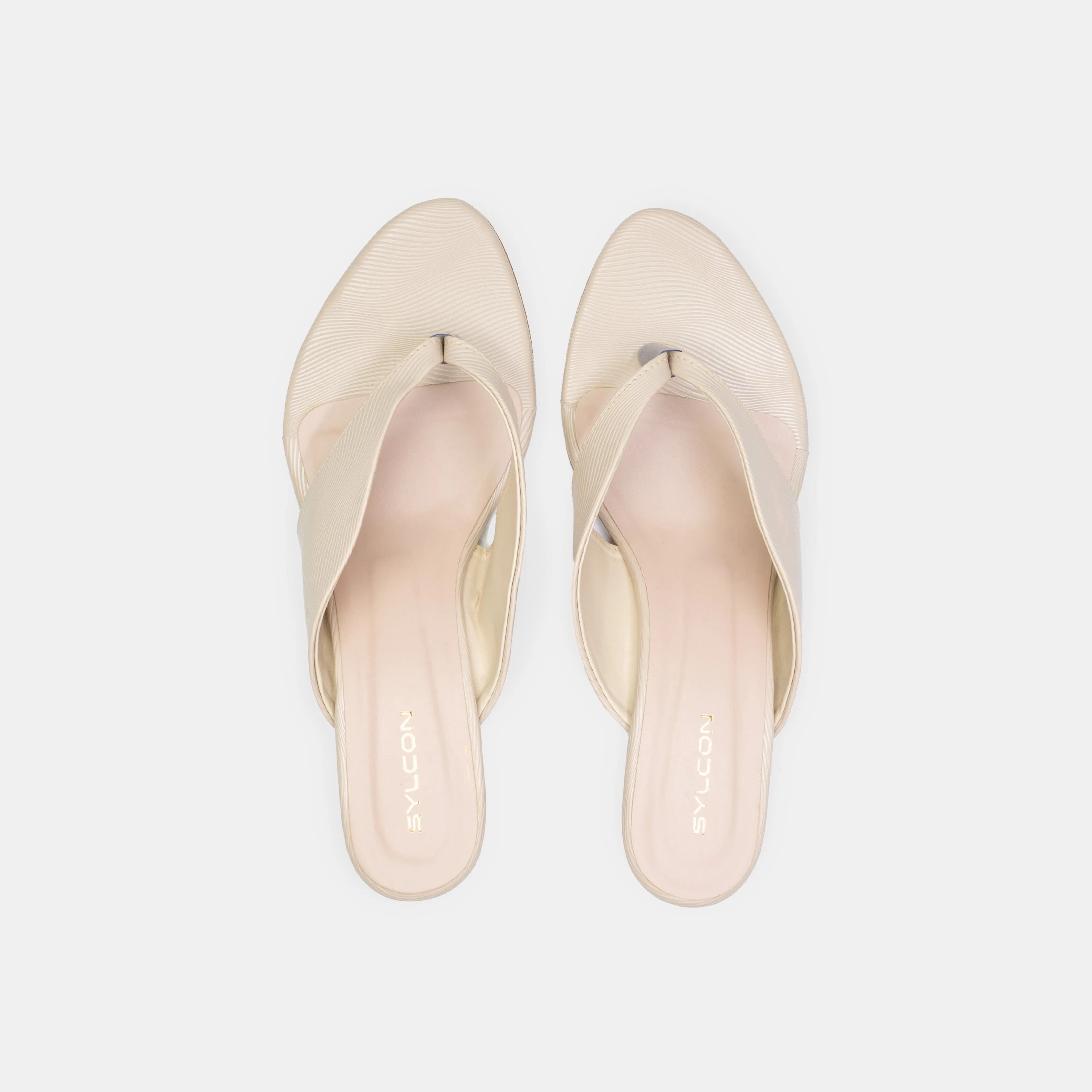WOMEN BEIGE SOLID BLOCK HEELS CHAPPALS/SANDALS
