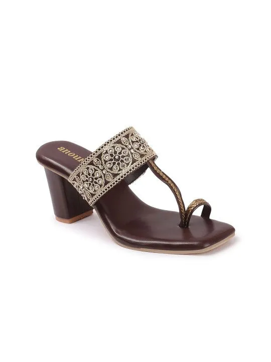 Women Floral Textured Ethnic Block Heels Sandals