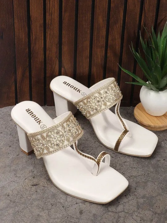 Women Floral Textured Ethnic Block Heels Sandals