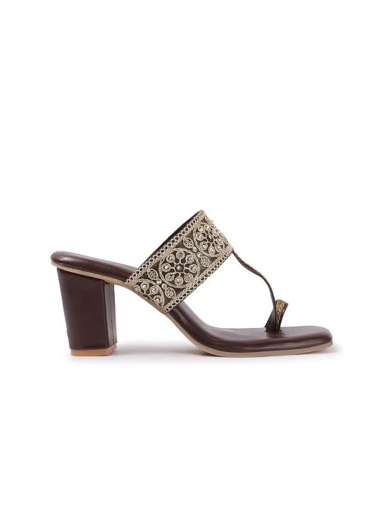 Women Floral Textured Ethnic Block Heels Sandals