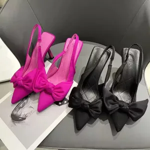 Women Shoes Butterfly Knot Women Slingbacks Heels Shoes Sexy Dress Thin Heel Pointed Toe Ladies High Heels Women