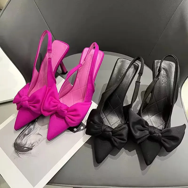 Women Shoes Butterfly Knot Women Slingbacks Heels Shoes Sexy Dress Thin Heel Pointed Toe Ladies High Heels Women