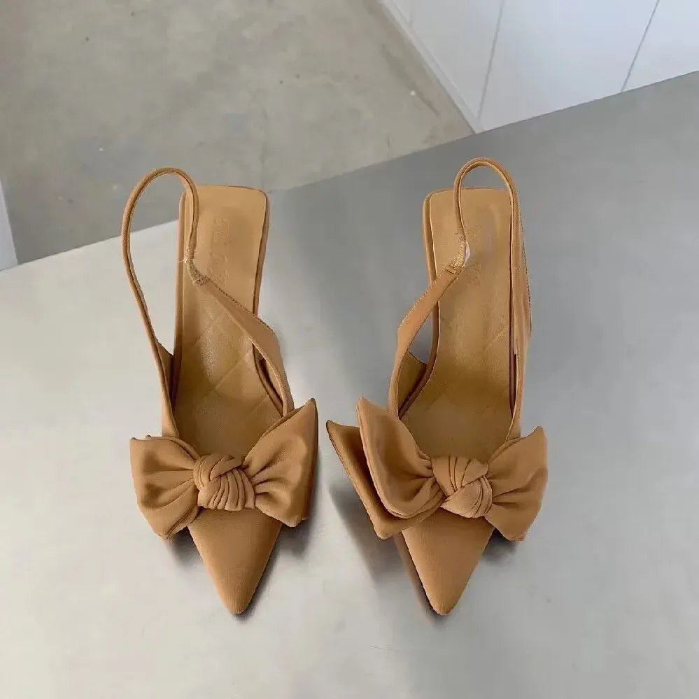 Women Shoes Butterfly Knot Women Slingbacks Heels Shoes Sexy Dress Thin Heel Pointed Toe Ladies High Heels Women