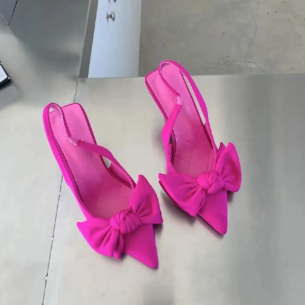 Women Shoes Butterfly Knot Women Slingbacks Heels Shoes Sexy Dress Thin Heel Pointed Toe Ladies High Heels Women