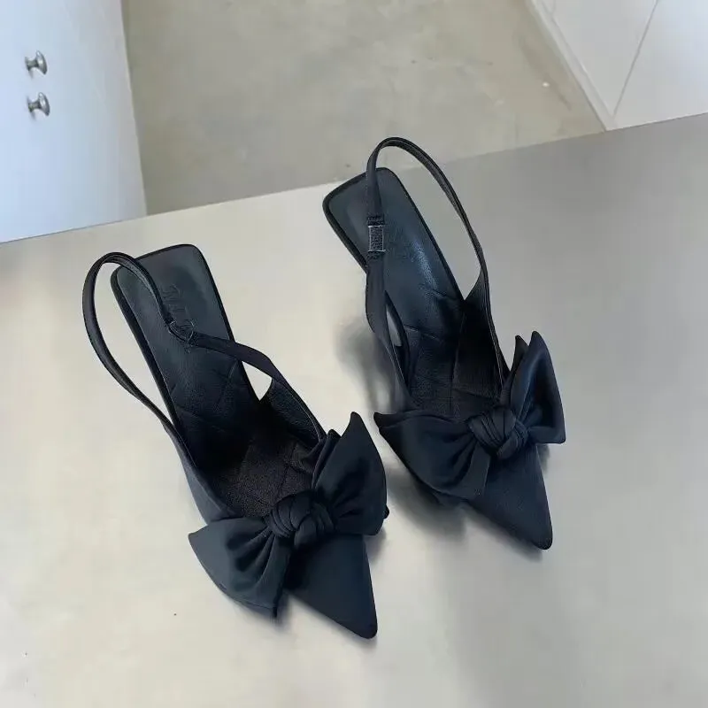 Women Shoes Butterfly Knot Women Slingbacks Heels Shoes Sexy Dress Thin Heel Pointed Toe Ladies High Heels Women