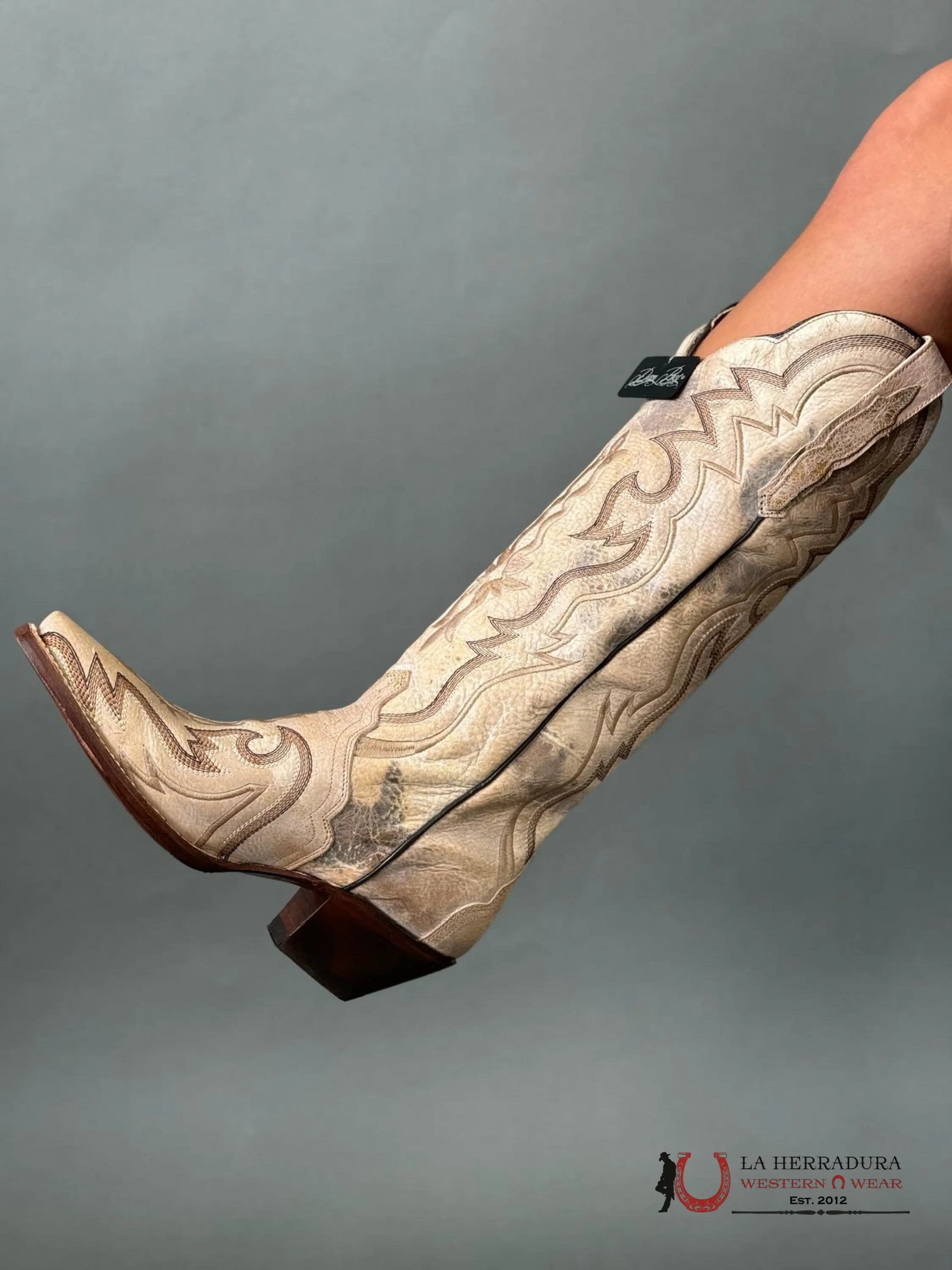 WOMENS DAN POST BONE TRIAD SILVER SNIP TOE TALL BOOT