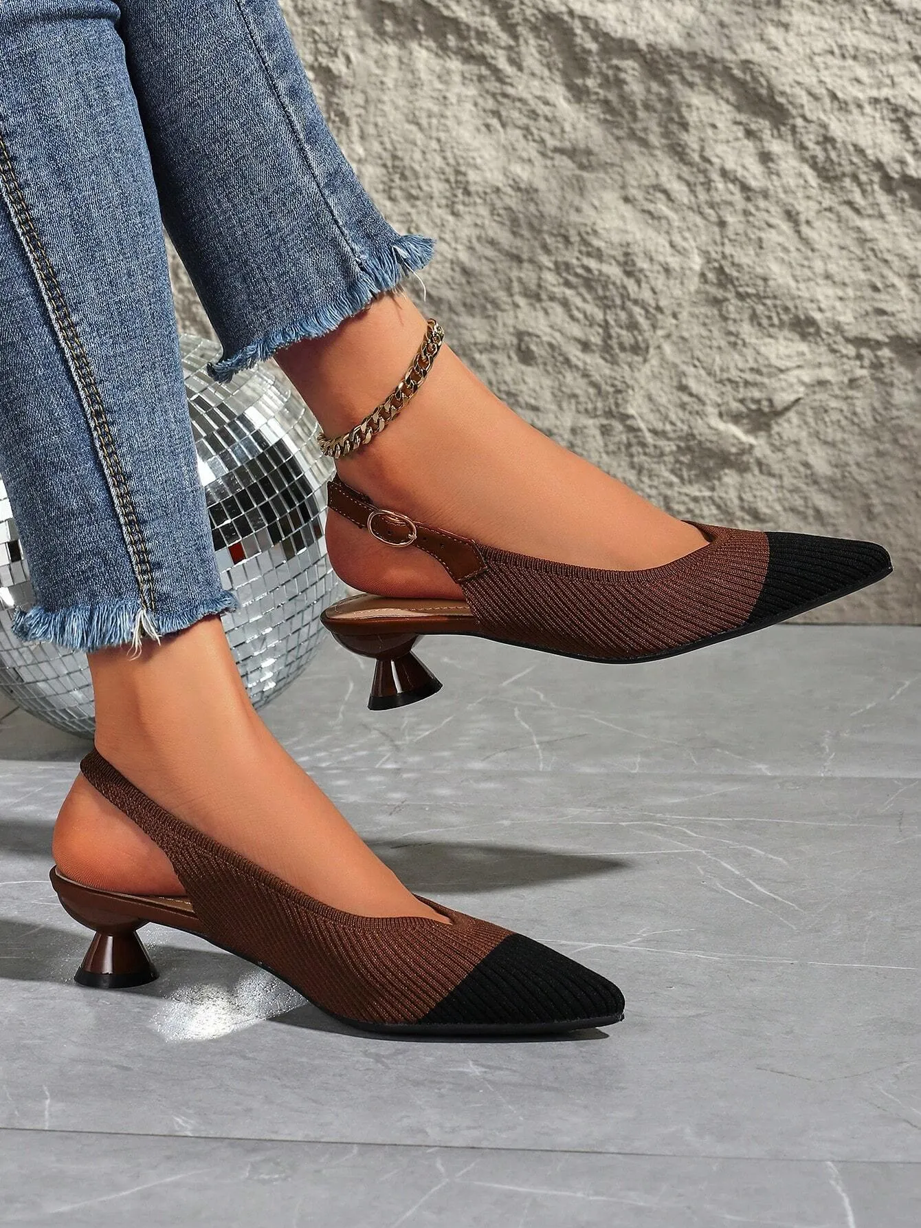 Women's Mid Heel Pointed Toe Woven High Heel Shoes