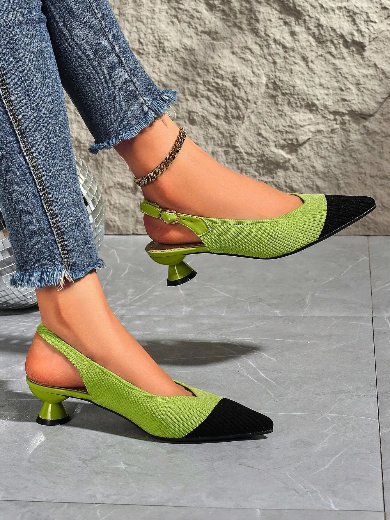 Women's Mid Heel Pointed Toe Woven High Heel Shoes