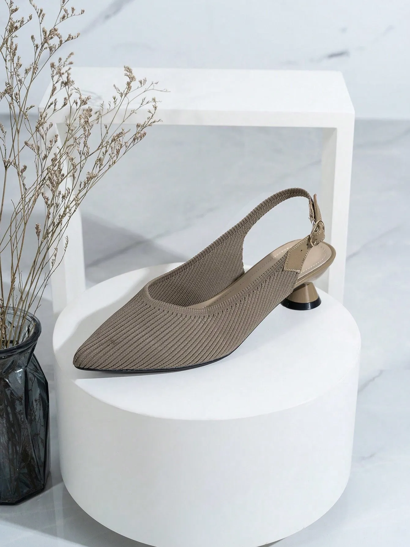 Women's Mid Heel Pointed Toe Woven High Heel Shoes