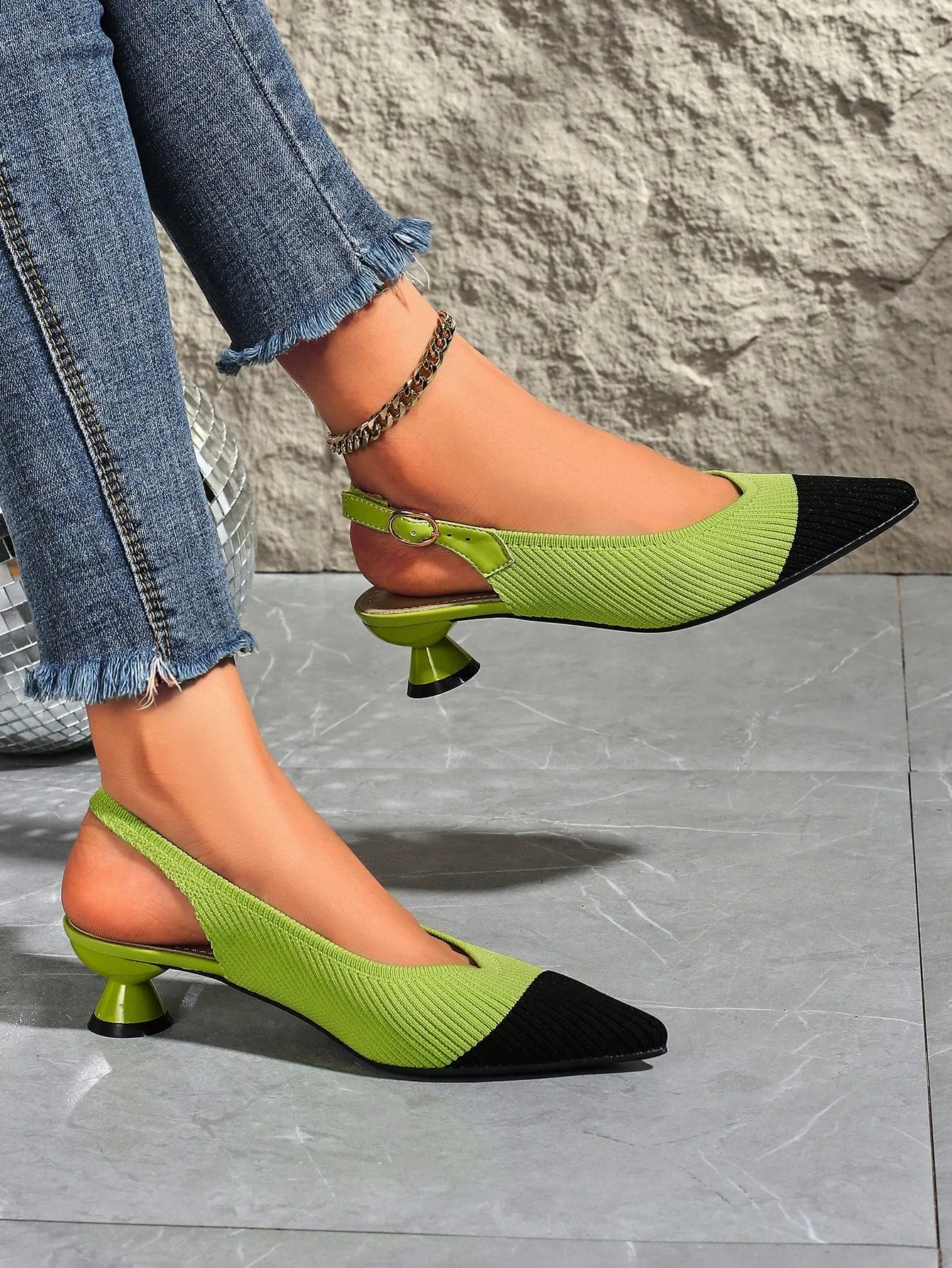 Women's Mid Heel Pointed Toe Woven High Heel Shoes