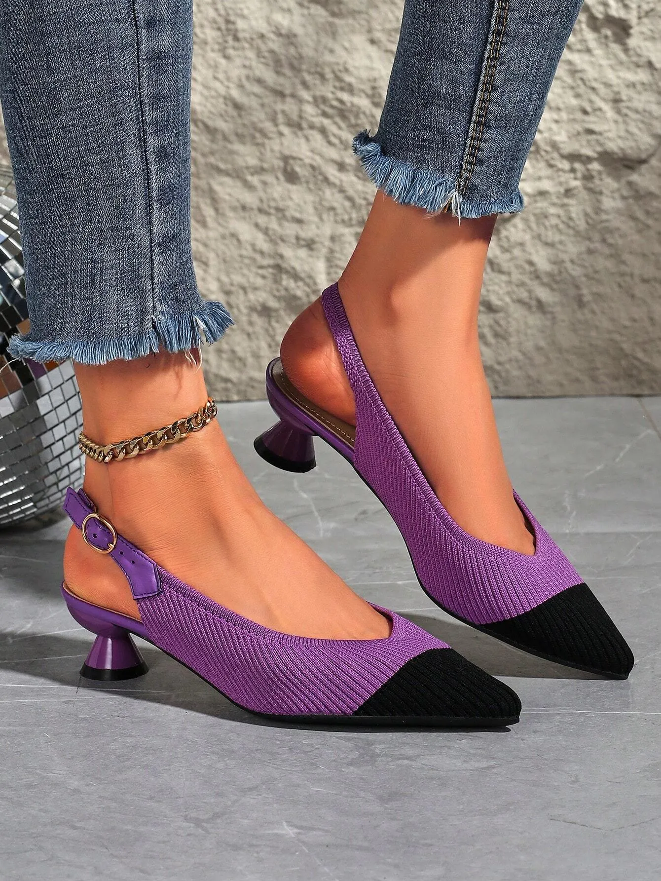 Women's Mid Heel Pointed Toe Woven High Heel Shoes