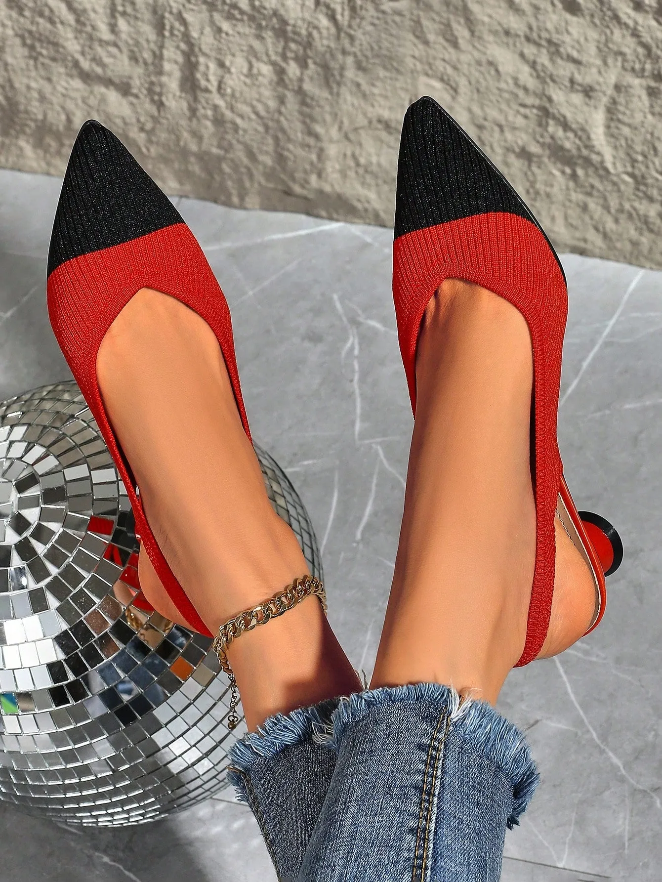 Women's Mid Heel Pointed Toe Woven High Heel Shoes