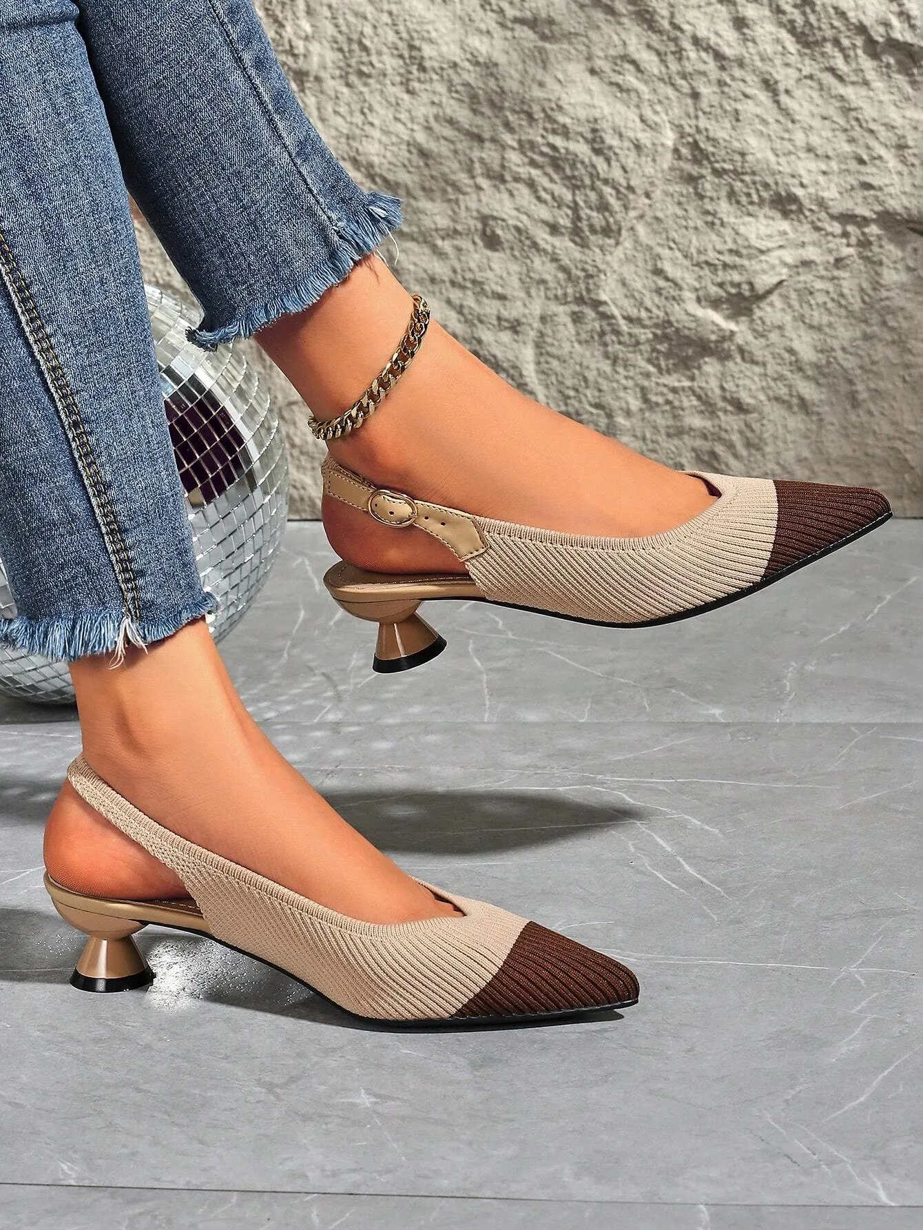 Women's Mid Heel Pointed Toe Woven High Heel Shoes