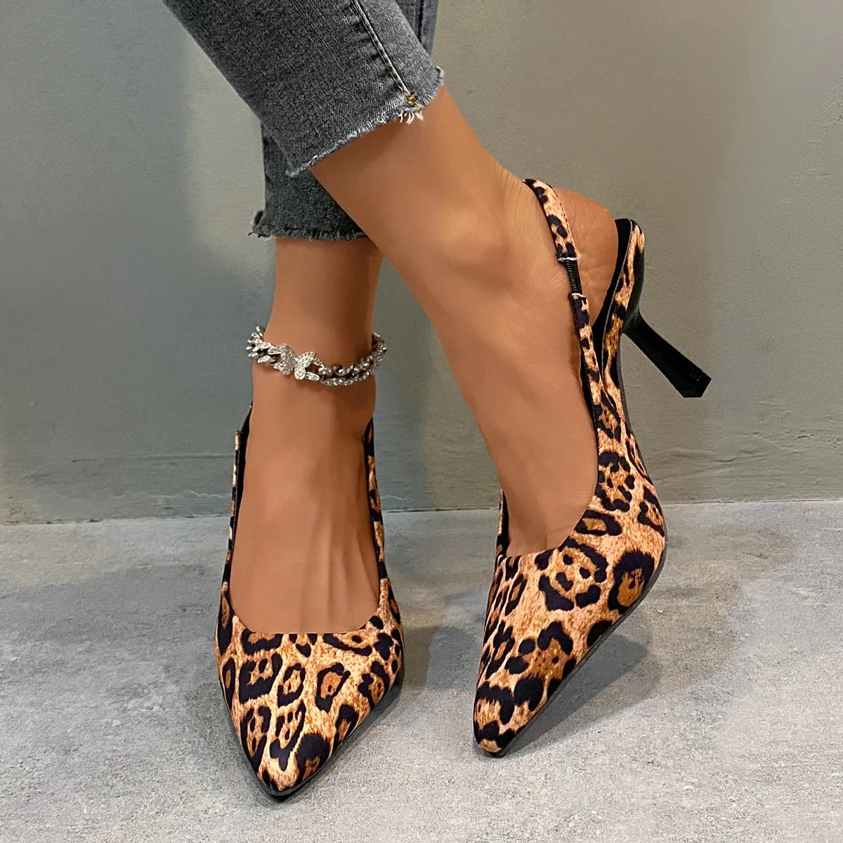 Womens Summer Pointed Toe Simple Solid Color High Heels PU Leather Outdoor Casual Party Dress